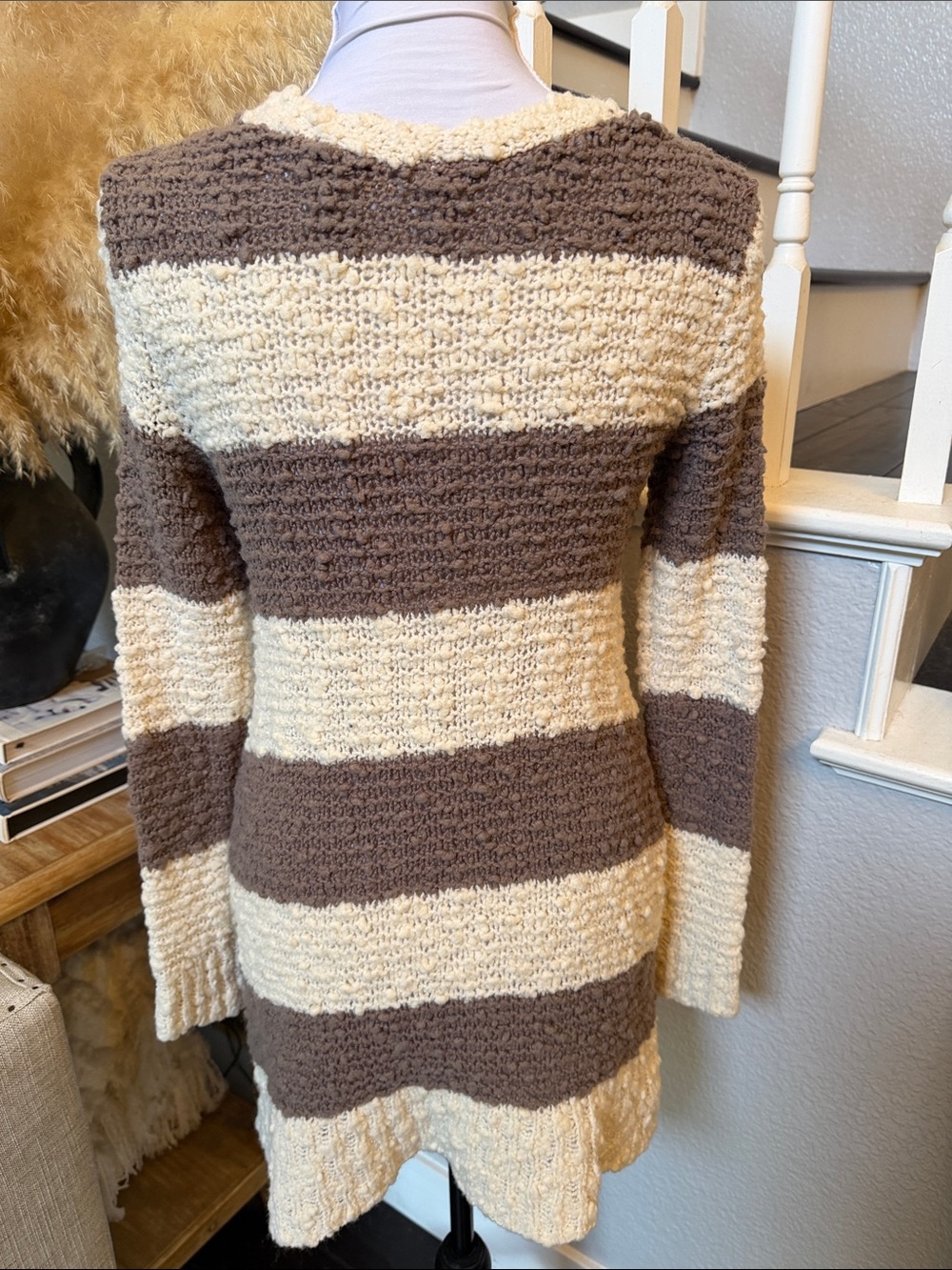 FREE PEOPLE Cuddle Bear Stripe Wool Blend Bouclé Cardigan Sweater Size Small - Picture 5 of 8